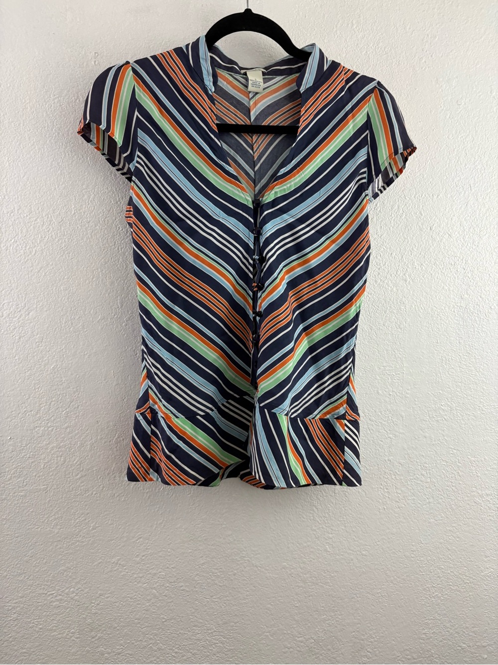 Anthropologie Odille Striped Cap Sleeve Blouse Size 6